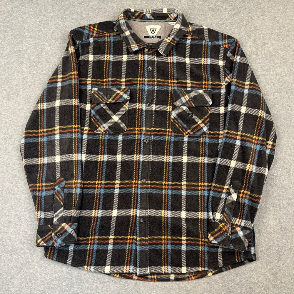 Vissla Button Up Shirt Mens XL Black Plaid Eco-Polar Fleece M511YECO Long Sleeve